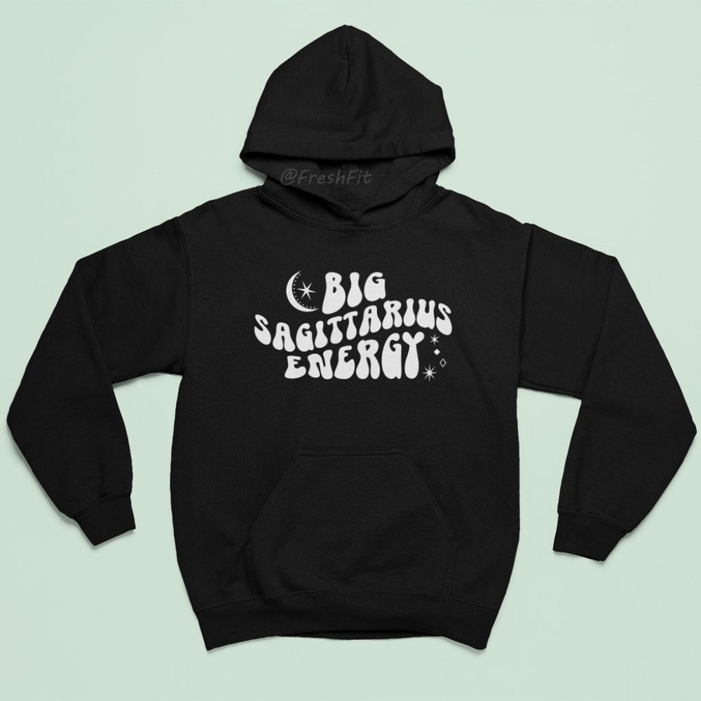 🆕Big Sagittarius Energy Zodiac Black Fleece Pullover Hoodie Sweatshirt